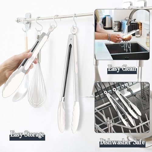 TeamFar Kitchen Tongs, 9"&12" Stainless Steel Heat Resistant Cooking Tongs