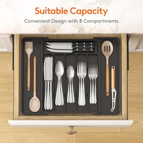 Lifewit Expandable Silverware Drawer Organizer, Kitchen Utensil Tray