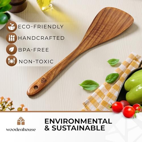 Wooden Spatula for Cooking, 12" Acacia Wood for Flipping & Frying