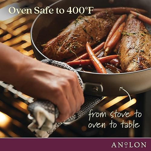 Anolon Advanced Home Hard Anodized Nonstick Divided Grill and Griddle Pan, 12.5 Inch, Bronze