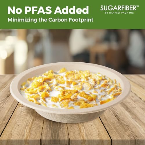 12oz Compostable Paper Bowls Disposable Round Natural Cereal Bowl, 50 Count