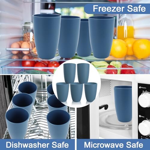20 OZ Large Drinking Cups, Unbreakable Plastic Tumblers - Blue