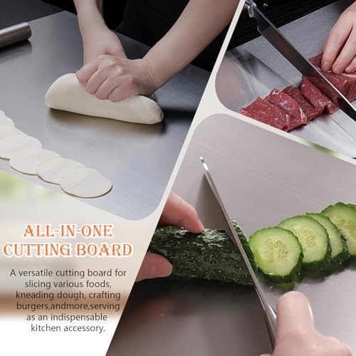 HUAKENER Large Stainless Steel Cutting Board for Kitchen, with Silicone Mat