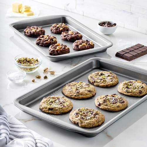 Circulon Bakeware Nonstick Cookie Pan Set (9" x 13" & 10" x 15"), Cookie Sheets for Baking, 2-Piece, Gray (Pack of 4)