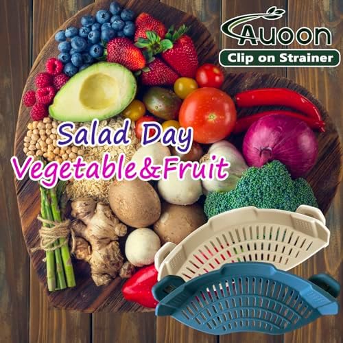 AUOON Pasta Strainer Clip on Silicone, Standard 8.86 x 3.55 in, Fog Blue
