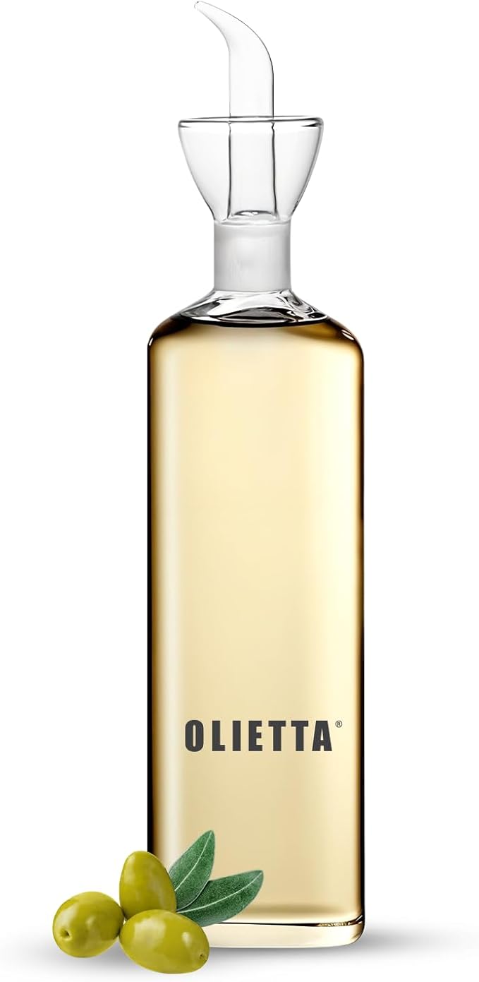 Olietta Olive Oil Dispenser Bottle Borosilicate Glass - Non Drip Oil Dispenser for Kitchen, Leak Proof Vinegar Drizzler Cruet, Easy Clean, 17 Ounces, Modern