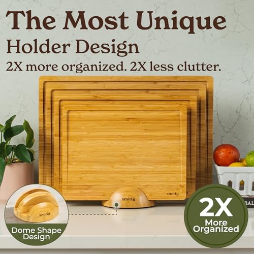 SMIRLY Wood Cutting Board - 4 Pack Cutting Board Set with Stand - Bamboo