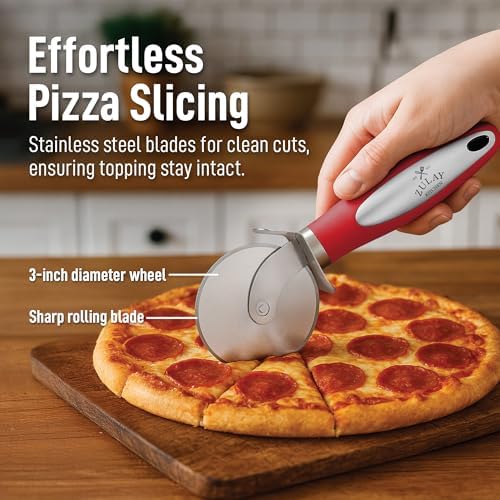 Zulay Kitchen Large Pizza Cutter Wheel - Premium Stainless Steel Pizza Slicer - Easy To Clean & Cut Pizza Wheel - Super Sharp, Non-Slip Handle & Dishwasher Friendly - Red