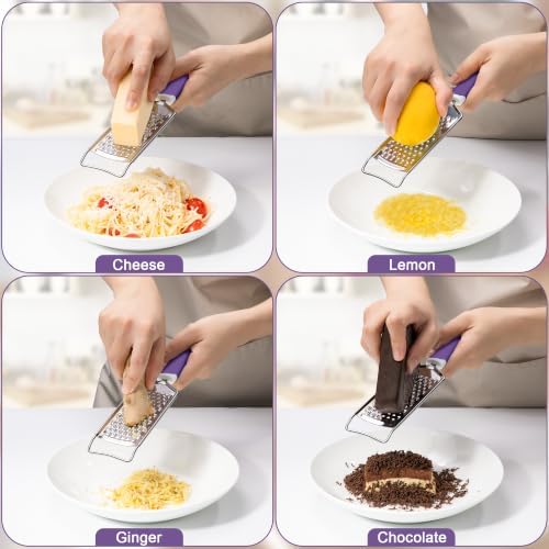 Rainspire Professional Cheese Graters for Kitchen Stainless Steel Handheld, Metal Lemon Zester Grater With Handle For Cheese, Chocolate, Spices, Kitchen Gadgets And Tools, Soft Grip Handle, Purple