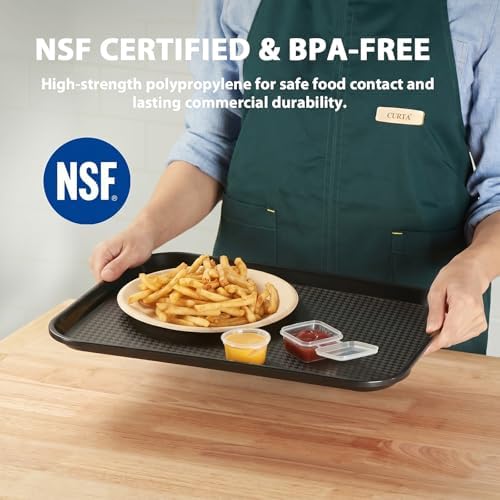 CURTA 6 Pack Plastic Serving Trays, 12x16 Inch Cafeteria Trays, Black