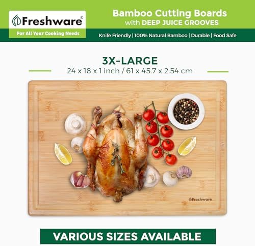 Freshware 24 Inch 3XL Bamboo Cutting Boards for Kitchen, Stove Top Butcher Block, Extra Large Wooden Carving Board for Meat, Veggies, Charcuterie Board with Deep Juice Grooves (3XL, 24x18")