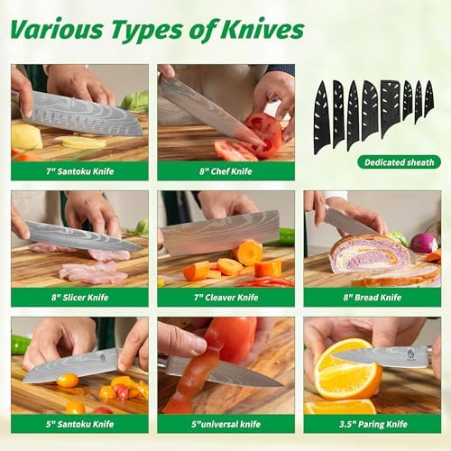 FULLHI Knife Set, 14pcs Japanese Knives Set, Multiple Colour Premium German Stainless Steel Chef Knife Set