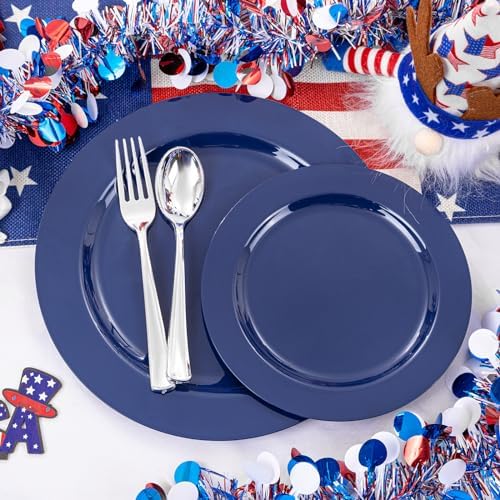 FLOWERCAT 60PCS Blue Plastic Plates - Heavy Duty Blue Plates Disposable (10.25" & 7.5") - serve for 30guest Birthday Party/Wedding/4th of July