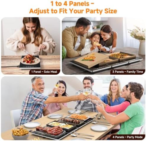FEPPO Electric Warming Tray, 4-in-1 Food Warmers for Parties Buffet with 10 Temp Settings and Timer, 33"x15" Glass Surface Warming Mat for Food, Modular Buffet Hot Plates for Catering and Gatherings