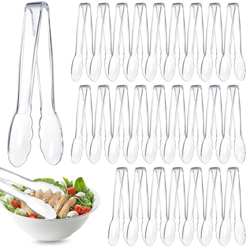 Tessco 25 Pcs Plastic Tongs, 9 Inch Disposable Serving Tongs,Transparent