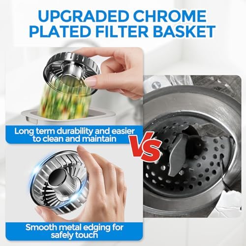 zaa Kitchen Sink Drain Strainer - Kitchen Sink Stopper, 304 Stainless Steel Sink Drain Stopper, Sink Protector for Kitchen with Anti-Clog Filter, Fit US Standard 3-1/2'' Sink Drain Hole, Gray