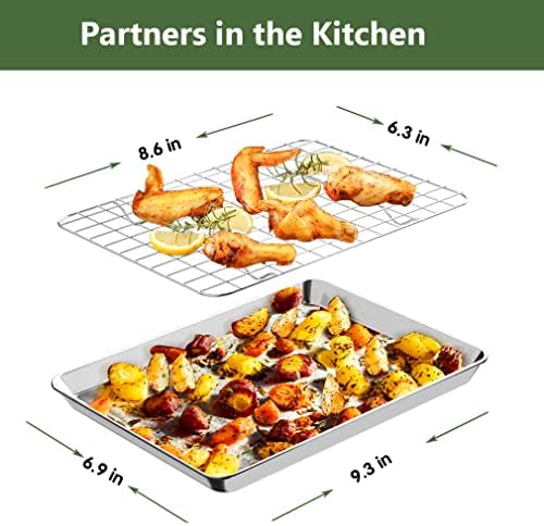 1/8 Baking Sheet Pan Cooling Rack Set, Stainless Steel 2 Pans + 2 Racks