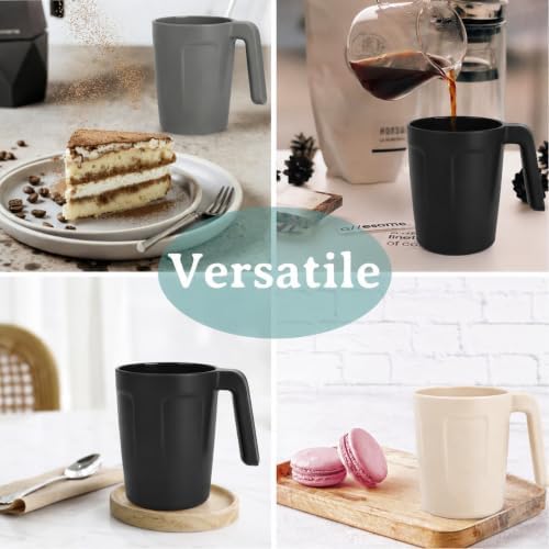 Wrova 16 OZ Coffee Mugs Set of 6, Wheat Straw Cups Alternative to Plastic Cups Reusable, Unbreakable Drink Cups for Kitchen,Party,Camping- Black & Gray