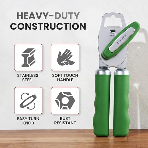 Zulay Kitchen Manual Can Opener Heavy Duty Patented Stainless Steel, Pine