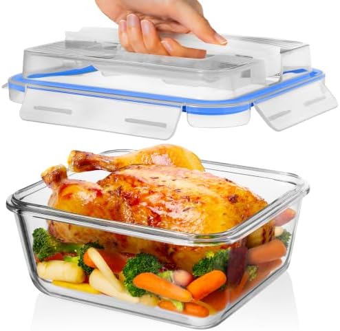 Razab 2700ml / 91Oz / 11.5 Cups Large Glass Food Storage Containers with Lids - Glass Meal Prep Containers for Roasting & Storing Leftover, Glass Lunch Container, Microwave & Oven Safe