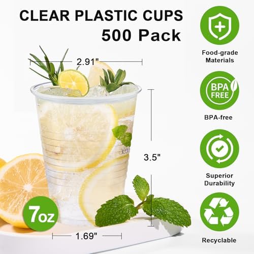 Clawsoff 500 Pack 7 oz Clear Plastic Cups Disposable Small Water Cups