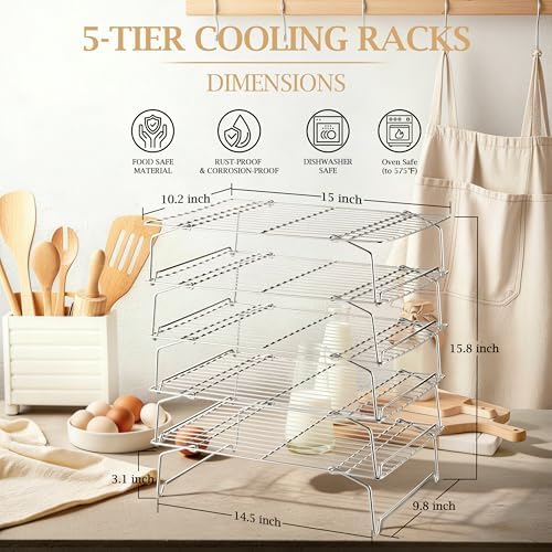 LIANYU Cooling Rack 15"x10", 5-Tier Stackable & Collapsible Cooling Racks