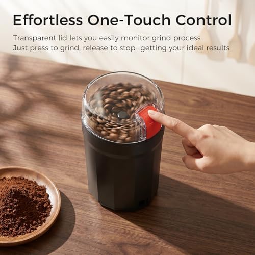 Electric Coffee Grinder, 2-in-1 Cleaning Brush & Scoop, Safety Lid