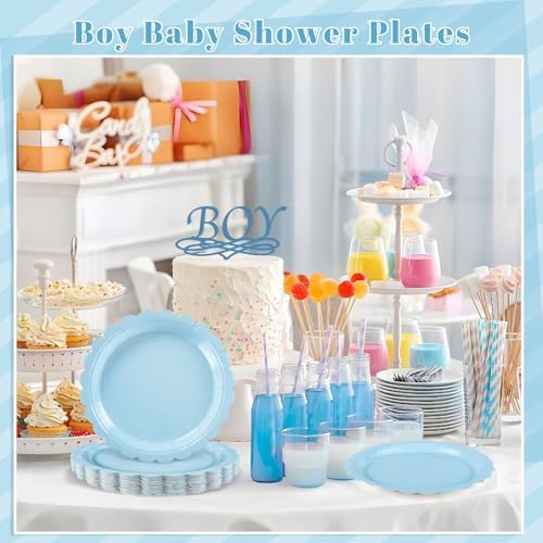 NatNarr 30 Pk Light Blue Plates 9" Disposable Scalloped Blue Paper Plates