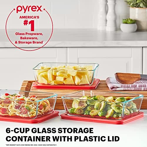 Pyrex Simply Store 6 Cup Glass Food Storage Container, BPA-Free Lids