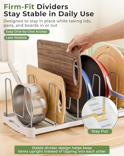 EVERIE Adjustable Cabinet Organizer for Pot Lids, Bakeware, Cookie Sheets & Cutting Boards, Upright Storage Rack for Kitchen Cabinet, Stable Dividers, 9.7" Deep, 12.6" to 21.5" Wide, Pack of 2