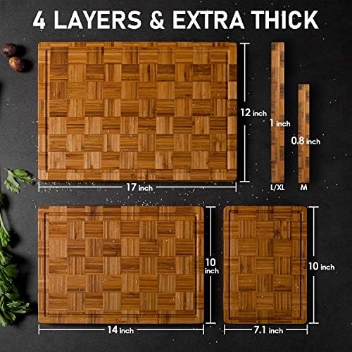 Kikcoin Extra Large Bamboo Cutting Boards, (Set of 3) Chopping Boards with Juice Groove Bamboo Wood Cutting Board Set Butcher Block for Kitchen, End Grain Serving Tray (Pack of 2)