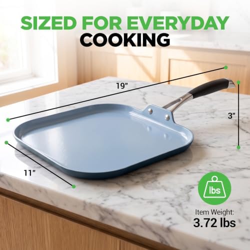 NutriChef 11-Inch Square Griddle Pan | Nonstick with Induction Base