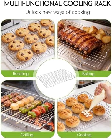 HULISEN 304 Stainless Steel Cooling Rack with Handles, 4-Pack, 16 x 10 Inch