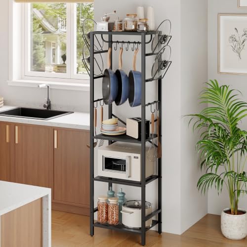 MAHANCRIS 4-Tier Pot Rack, Pots and Pans Organizer for Kitchen Corner, Kitchen Storage Rack with U-Shaped Lid Holders, Freestanding Cookware Stand, Black POBK3001