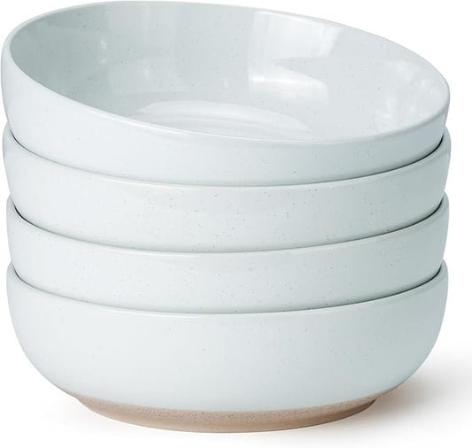 Pasta Bowls Set of 4, 34oz Speckled Ceramic Bowls Set for Serving Salad, Pasta, Soup, Dinner, 8" Wide and Deep Bowls, Dishwasher & Microwave Safe, Matte Terracotta Base (Gray White)