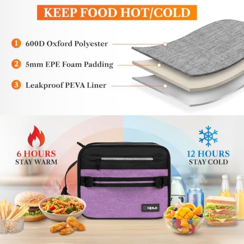 opux Insulated Lunch Bag for Men Women Kids, Soft Lunch Box, Purple