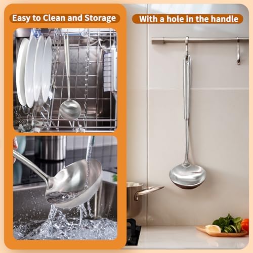 Deep Stainless Steel 13.7 Inches Newness Soup Ladle,[Rustproof, Heat Resistance, Integral Forming]Resilient 304 Stainless Steel Soup Spoon with Vacuum Ergonomic Round Handle, Cooking Spoon for Kitchen