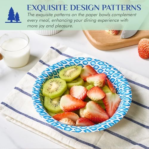 MUCHII 180 Count Paper Bowls 16 oz, Printed Soak Proof Disposable Bowls Bulk for Breakfast, Lunch, and Dinner Meals