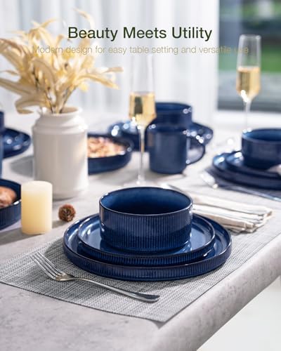 Famiware Star Stoneware Dinnerware Sets for 8, Reactive Glaze Plates, Bowls