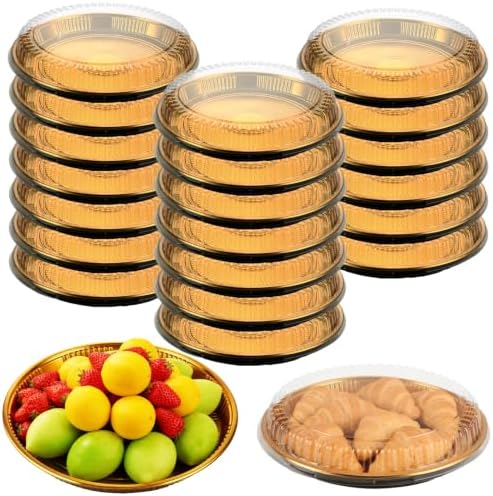 20 Pack 12 Inch Plastic Pie Containers with Lid, Disposable Pie Pans with Lids, Round Pie Platters Pizza Container, Plastic Serving Tray for Fruit Sandwich Party Takeout Food Picnic Supply