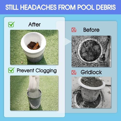 TidyMister Above Ground Pool Surface Debris Skimmer Basket with Pre‑Filter Socks for Intex Pools, Quick Set Up & Adjustable Mounting Bracket for 800+ GPH Pumps, Automatically Removes Leaves & Debris