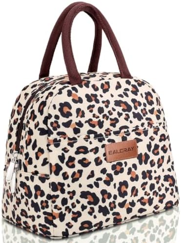 BALORAY Lunch Bag for Women Men Adult Lunch Box (Beige with leopard), M