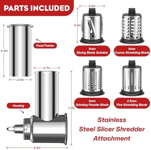 GVODE Cheese Grater Attachment for KitchenAid Mixer, 4-Blade Shredder