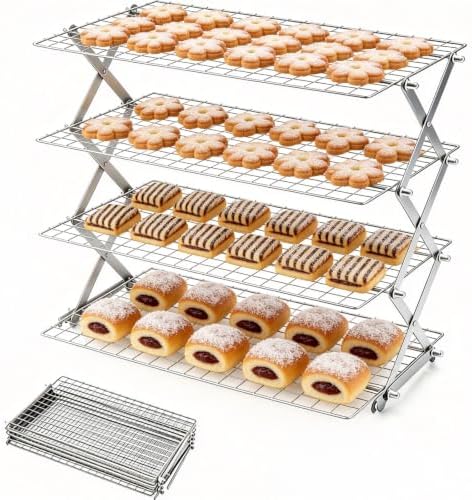Collapsible Cooling Rack, Adjustable Stainless Steel Drying Rack (4 Tier)