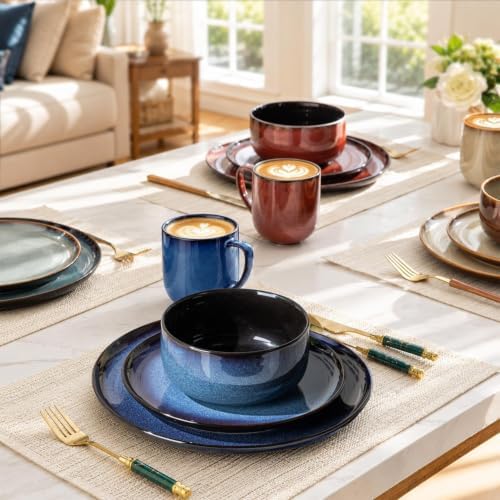 LERATIO Ceramic Dinner Plates Set of 6,10.5 Inch Reactive Glaze Plate Sets