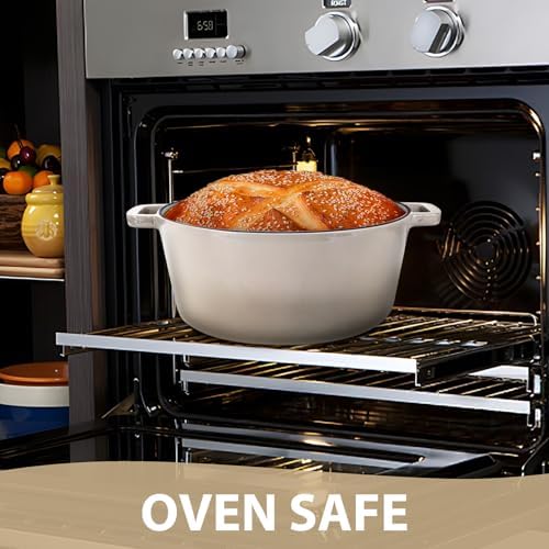 TeamFar 5qt Dutch Oven, Pre-seasoned Cast Iron for Bread Baking, Khaki