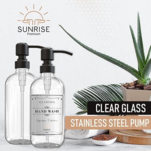 Sunrise Premium Clear Glass Soap Dispenser with Pump, 2 Pack