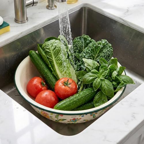 Lawei 2 Pack Vintage Enamel Mixing Bowls, 11.8 Inch Primitive Enamelware Basin for Fruit, Salad, Pasta, Dough Making, 3.6 Quart Enamel Washing Bowl Serving Tray for Camping, Kitchen, Farmhouse Decor