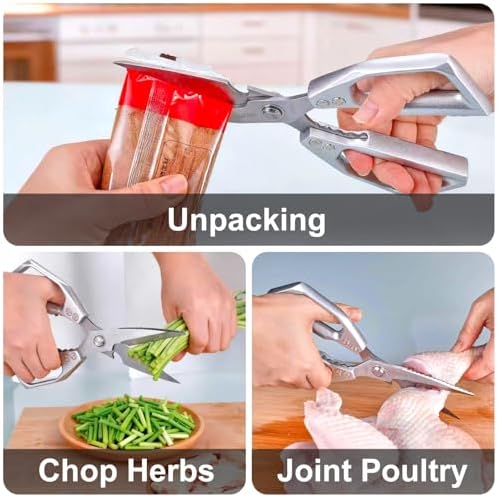 Professional Kitchen Scissors,Heavy Duty Multi-Purpose Food Cooking Shears for Jointing Chicken,Cutting Herbs,Opening Packages - Dishwasher Safe with Bottle Opener