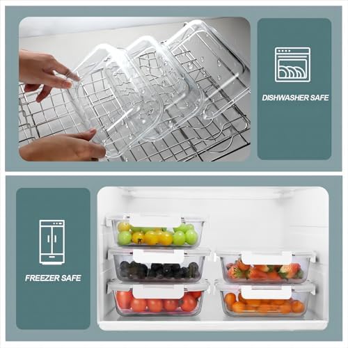 KOMUEE 30 oz 5 Pack Glass Meal Prep Containers with Lids, White